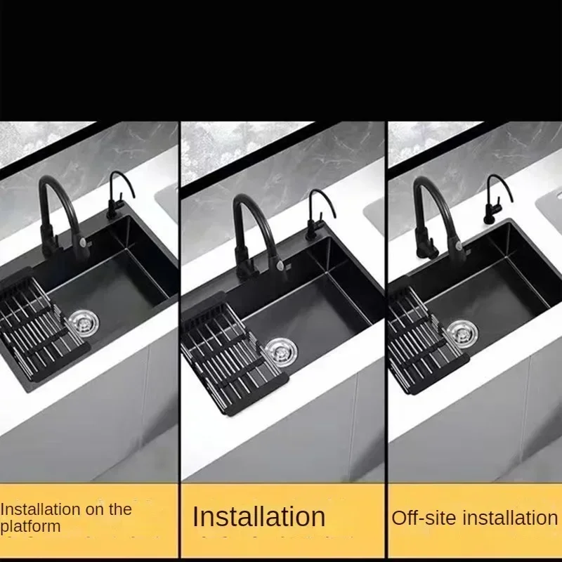 أحواض مطبخ معدنية إسكندنافية لحوض الشرفة باللون الأسود السميك نانو تصميم بسيط حوض المطبخ المنزلي للمطبخ والمطعم