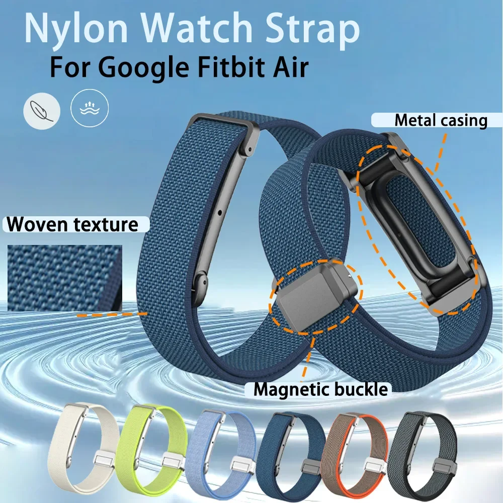 Nylon Metal Combination Watch Band for Google Fitbit Air Adjustable Lightweight Strap with Magnetic Clasp for Google Fitbit Air