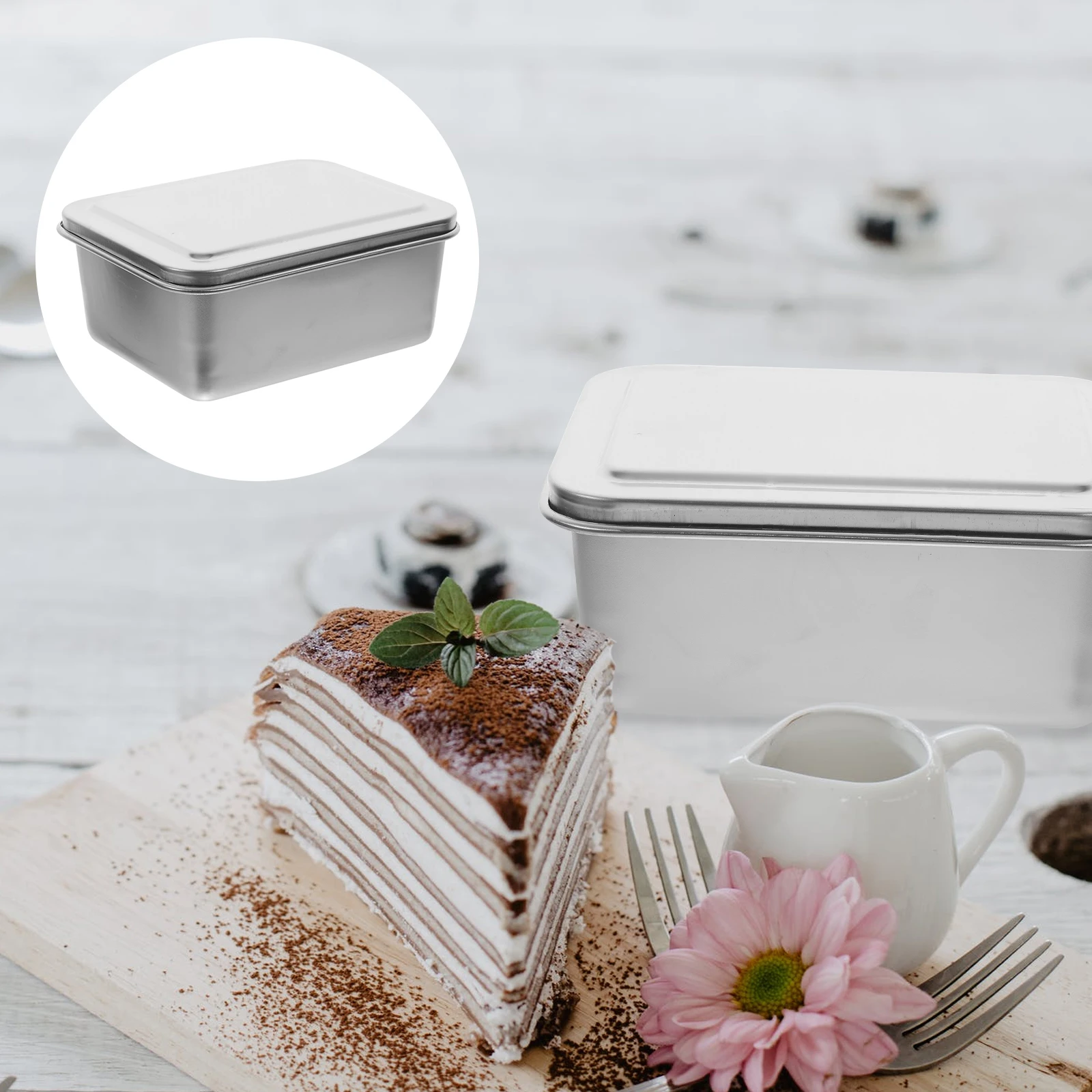 

1 set Stainless Steel Cake Pan Square Baking Dish Silver Nonstick Container Mold Storage Pans Cookie Box Household Item