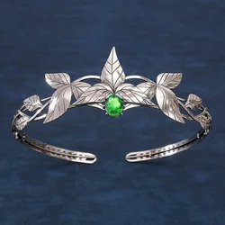 Vintage SilverColor King Round Elves Crown Crystal Goddess Tiaras Women Man Vintage Leaf Headband Diadem Bridal Hair Accessories