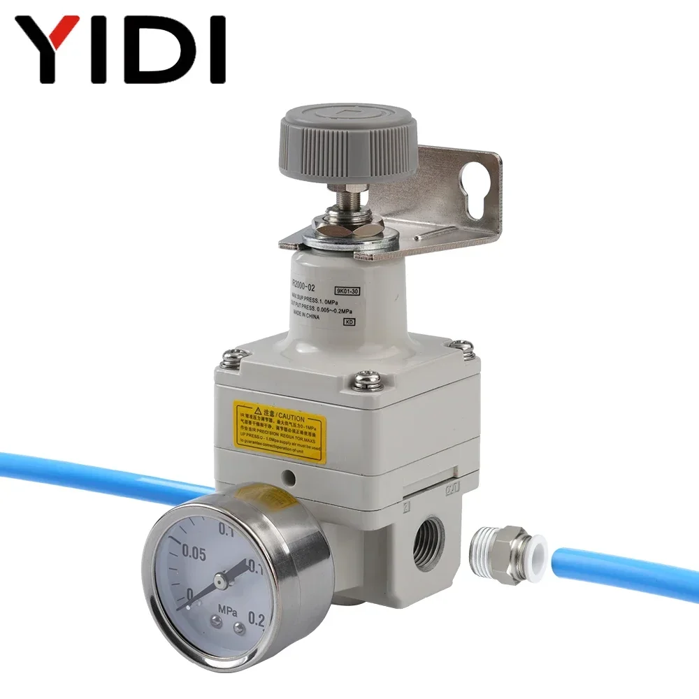 

YIDI IR2000-02-B-G 0,2 МПа Компрессор Регулятор редукции давления воздуха Пневматический регулирующий клапан с фитинговым держателем Манометр SMC-типа