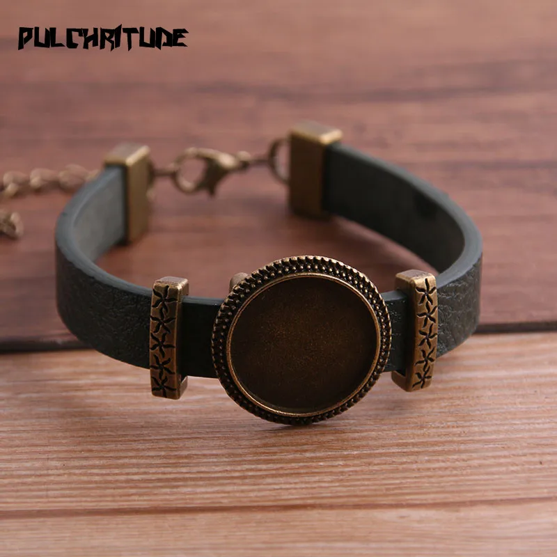 1pcs  PU Bracelets Bangles Base Setting Cuff Blank Trays Brazel Fit 18mm Glass Cameo Dome Cabochon DIY Jewelry Findings P6710