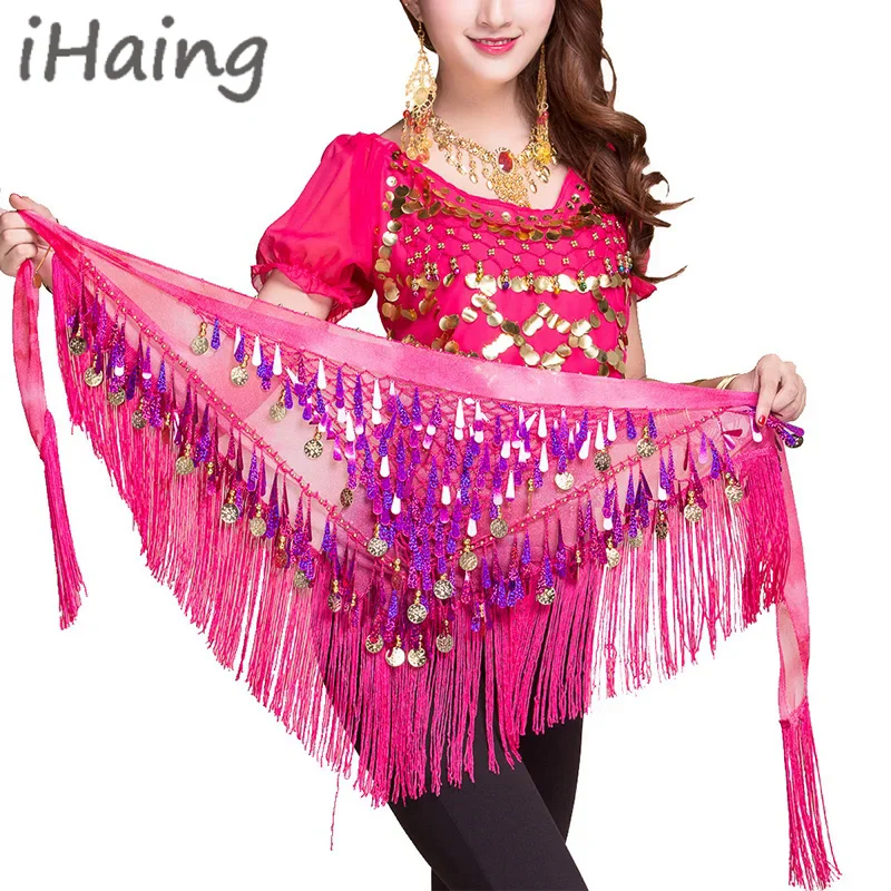 Women belly dance triangle hip scarf tassel sequin mini skirt Carnival wrap belt stage performance rave waist chain costume