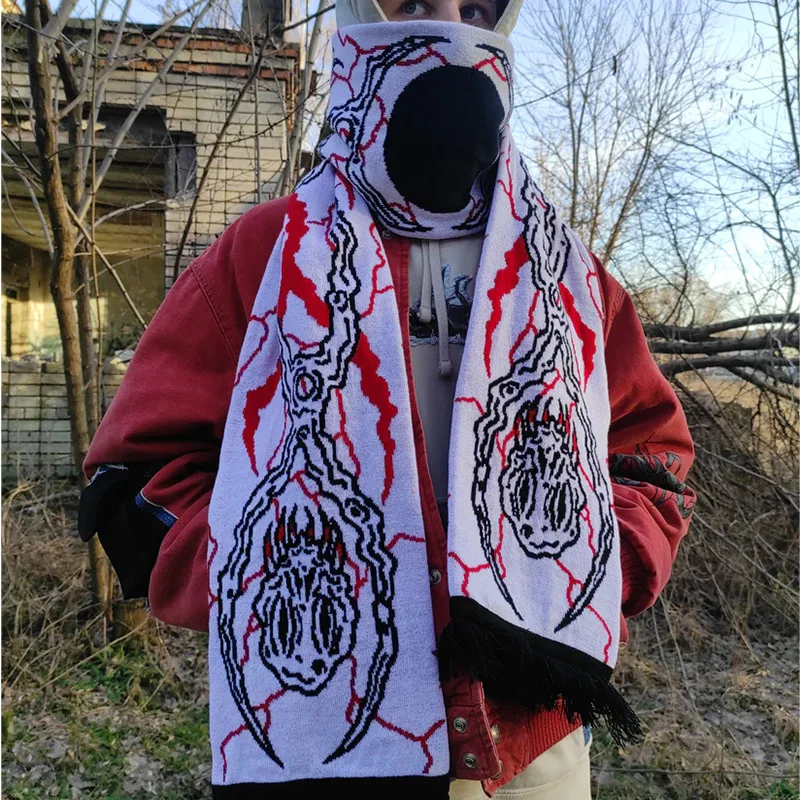 Graffiti irregular pattern knitted scarf American retro street jacquard shawl Joker color matching double-sided scarf tide