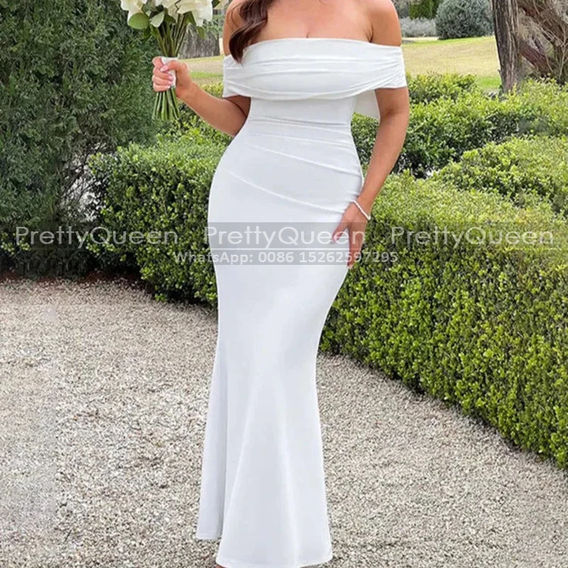 Customized Off Shoulder Mermaid Bridesmaid Dresses With Bow Plus Size Women Long Trumpet White Wedding Party Dress Maid Of Honor