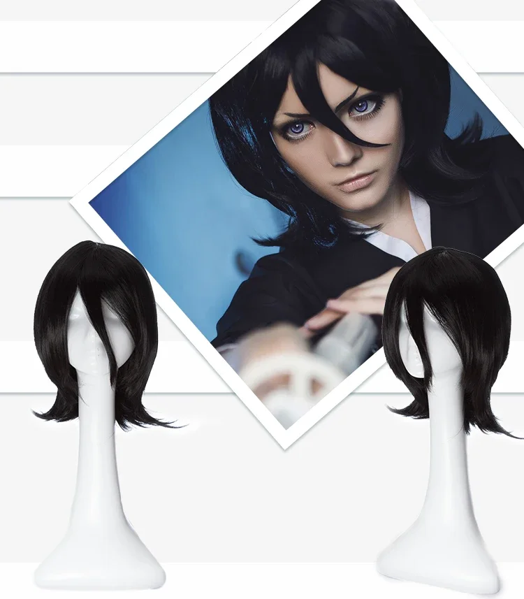 Hot Kuchiki Rukia Cosplay Wig Black Short Curly Heat Resistant Synthetic Hair Halloween Costume Anime Party Wigs