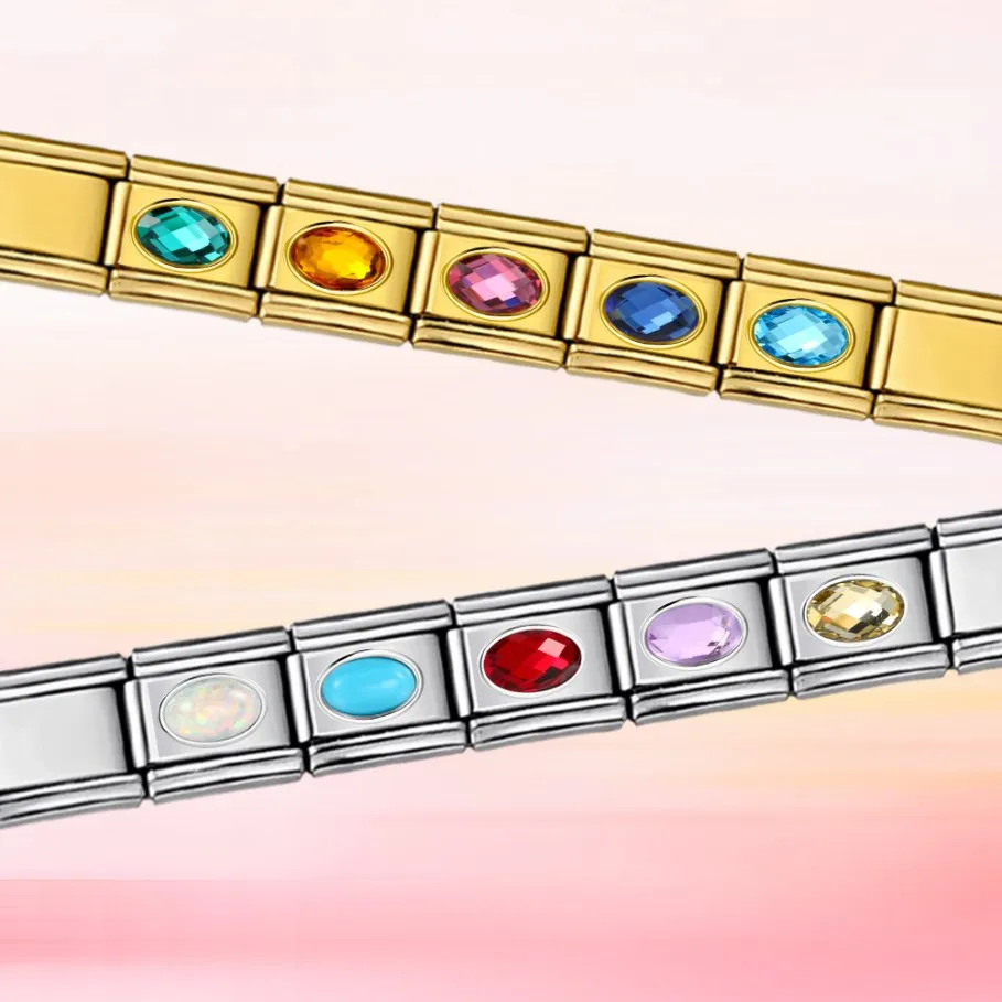 Colorful Birthday Stone Italian Charm Links Fit 9mm Stainless Steel Bracelet Jewelry DIY Making Beads Jewellry for Women Men