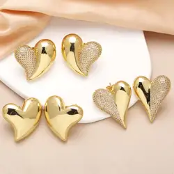 FLOLA Dainty Heart Stud Earrings for Women Copper CZ Crystal Heart Ear Studs Gold Plated Jewelry Gifts ersa336
