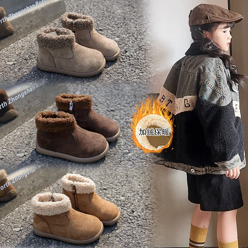 

Children's snow boots with fleece short boots, winter new style, men's and women's warm cotton boots, kids cotton shoes