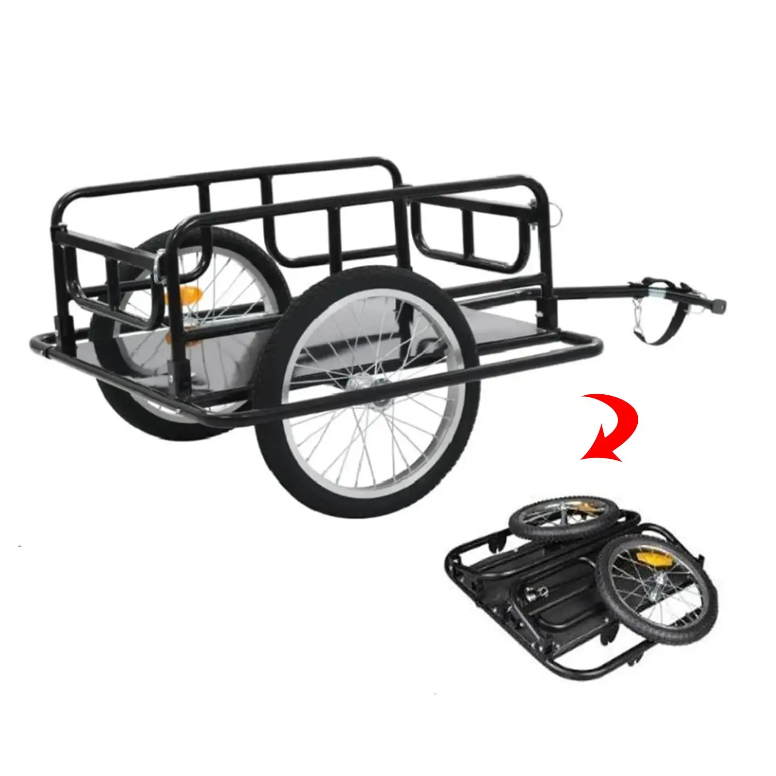 

Bicycle Cargoes Trailer 39 cm Wheels 50 kg Load Bearing Black Accessory Utility Iron Plates and Steel Pipes for Carrying