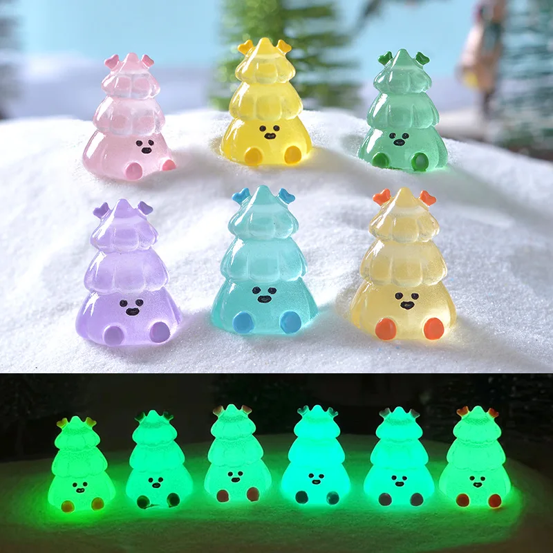 6pcs Mini Luminou Christmas Tree Ornaments Miniature Landscape Figure Glow In The Dark Statue Home Decor Kids New Year Gift