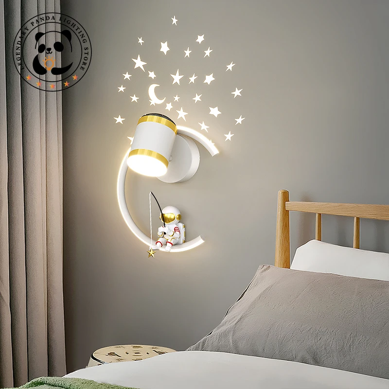 

Modern Minimalist Wall Lamp Originality Astronaut Sconces Children's Bedroom Bedside Cartoon Background Decoration Light Fixture