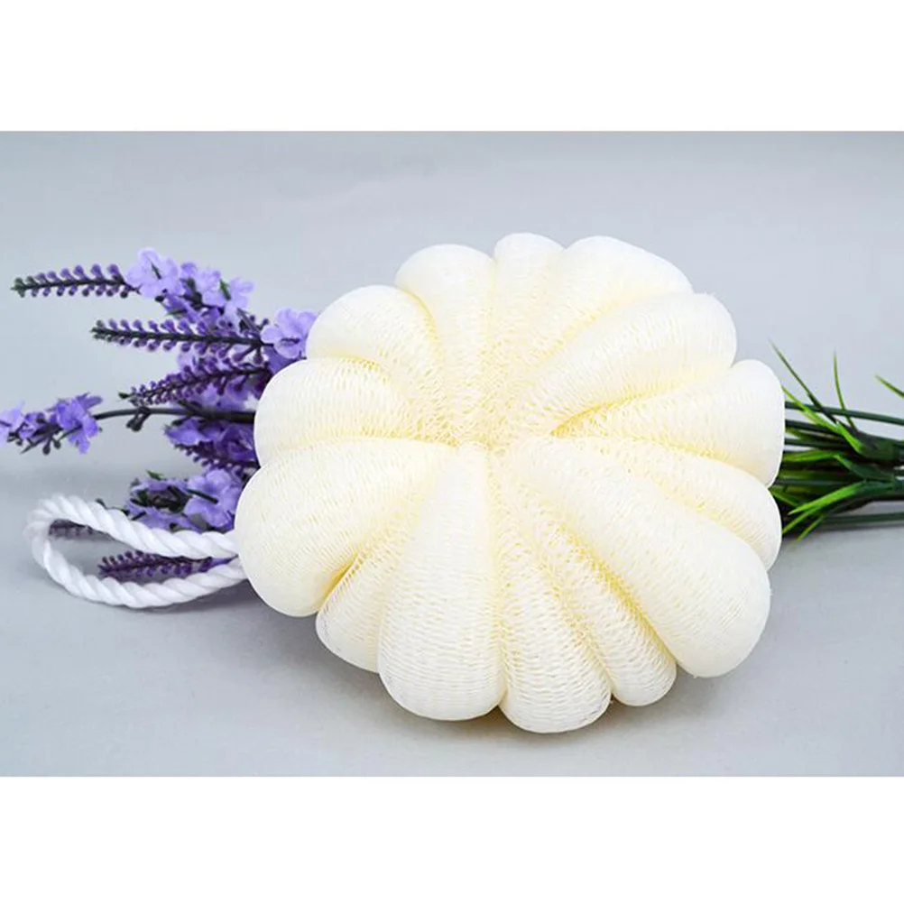 

3Pcs Pumpkin Shower Ball Bath Ball Mesh Sponge Bubble Nets Body Clean Exfoliating Scrub with Hanging Rope Beige