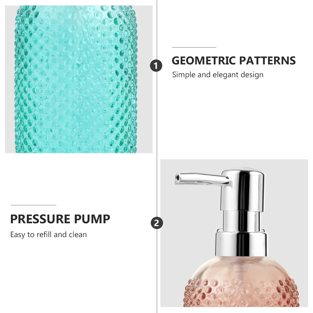 Dispenser di lozione per shampoo vuoto riutilizzabile con pompa per pressa in vetro da 3 pezzi per contenitore per il lavaggio del corpo delle mani della cucina del bagno