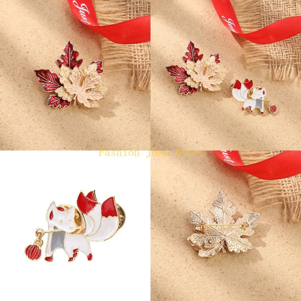 N5KA Stylish Japanese Animal Brooch Pin Maple Design Alloy Brooch Gift Jewellery