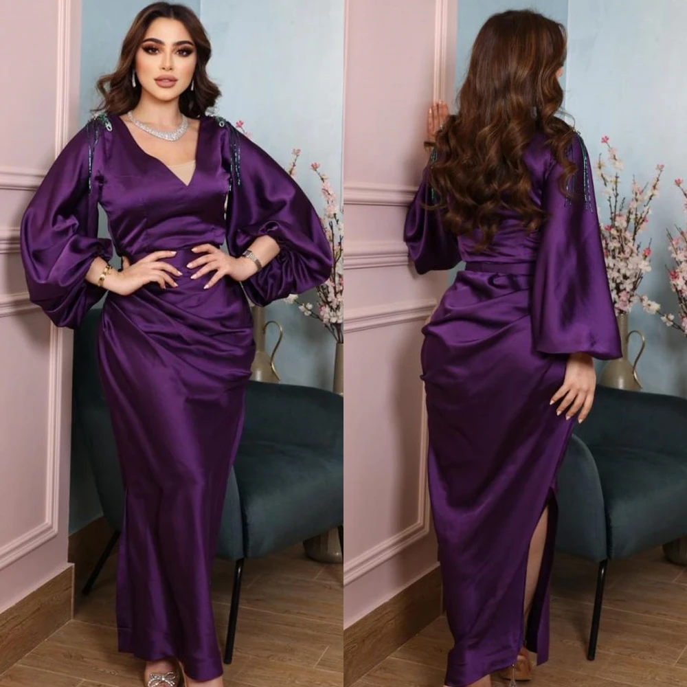 

Jiayigong Satin Pleat Celebrity Sheath V-neck Bespoke Occasion Gown Midi Dresses Saudi Arabia