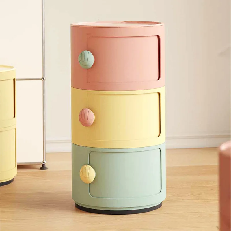 Internet Celebrity Cream Wind Round Cabinet Bedroom Bedside Small Side Table Storage Combination Shelf