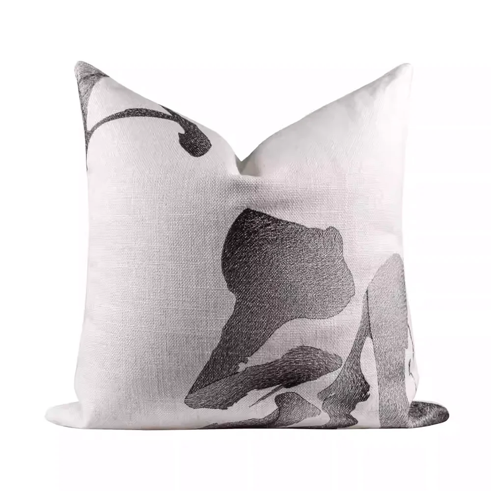 RUIYI 45x45cm Modern Abstract Ink Painting Embroidered Throw Pillow Covers Linen Grey Chinese Style Decor Sofa Cushion Cases