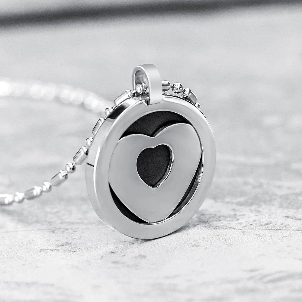 Surgical Titanium Steel Heart Pendant Necklace for Women Volcanic Stone Back Large Round Health Jewelry with Gift Box