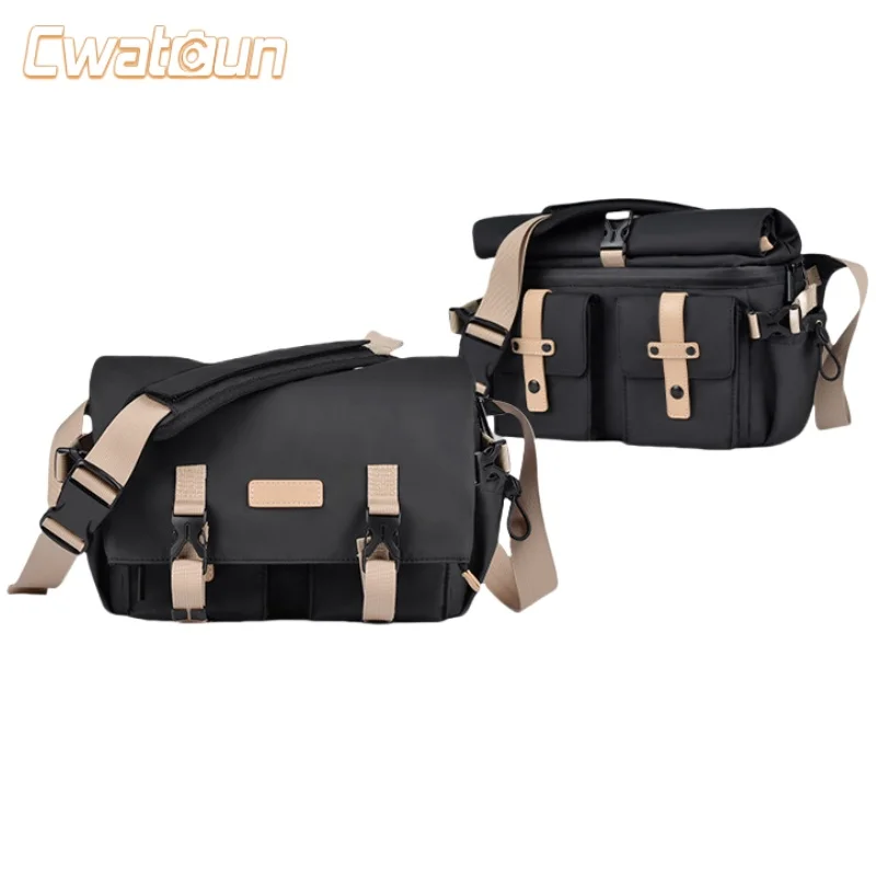 Cwatcun D90 Camera Shoulder Bag for Canon Nikon Sony Fuji Waterproof Camera Messenger Bag Photography Detachable Compartment