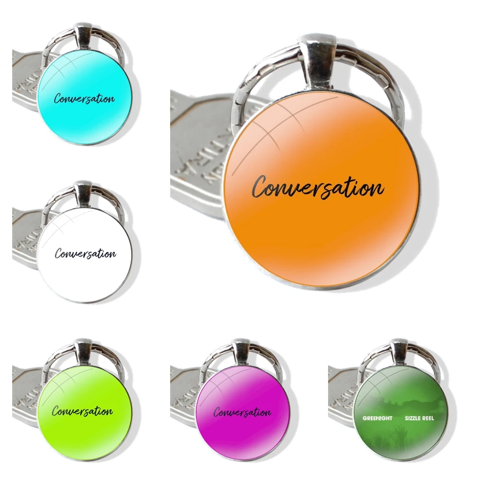 Keychain Handmade Glass Cabochon Key Ring Holder Pendant Key Chains Conversation Green Light