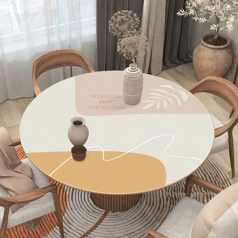 Custom Print Nordic Round Tablecloth Waterproof Oil Proof Thickened Leather Round Table Mat Non-slip Party Table Deco Cover