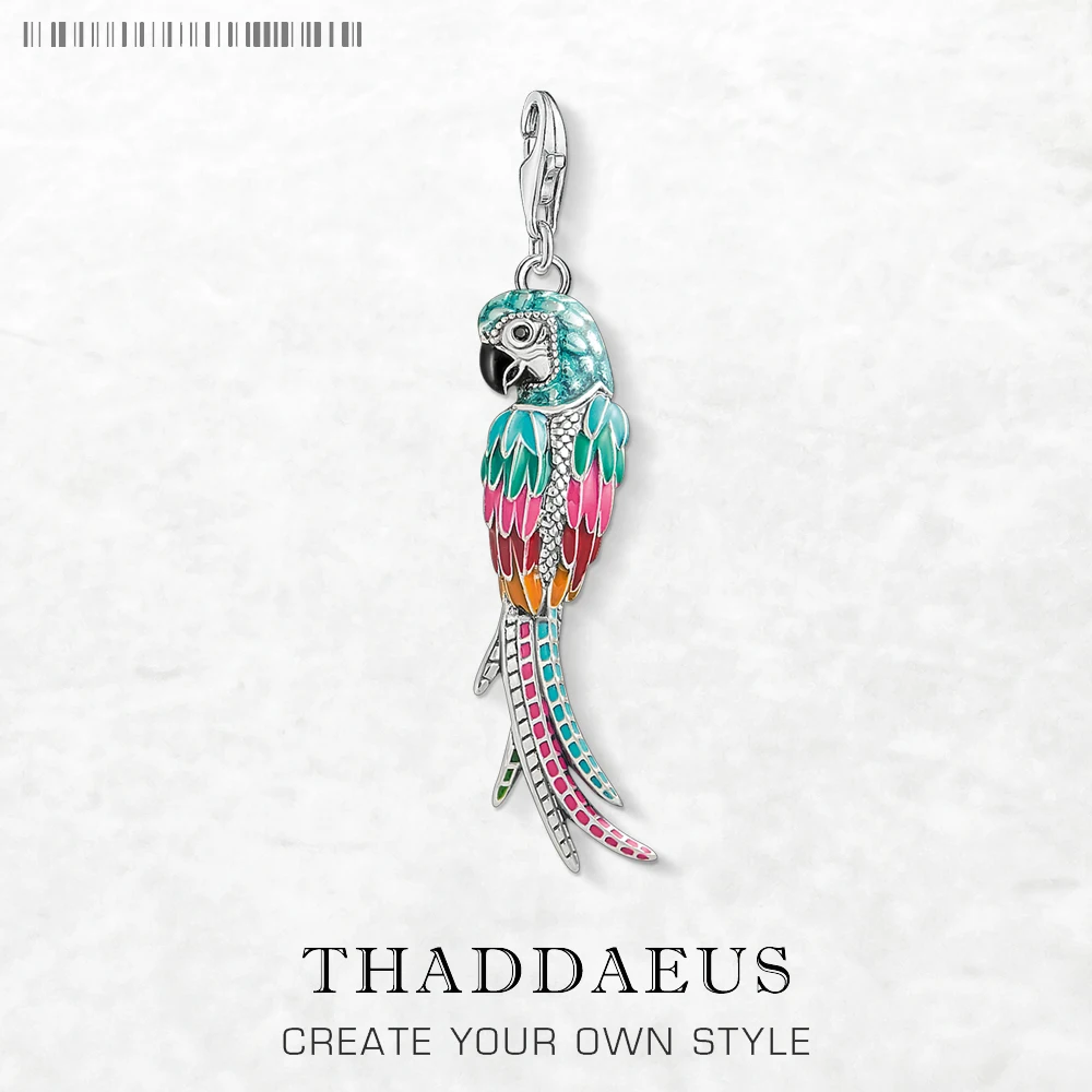 Solid 925 Sterling Silver Colorful Parrot Pendant Charm Summer Jewelry Gift For Women Men