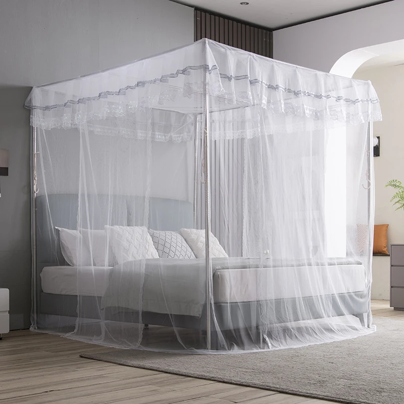 stainless steel floor-to-ceiling mosquito net, thickened bracket, pipe, household square top three-door encryption princess 1.8m