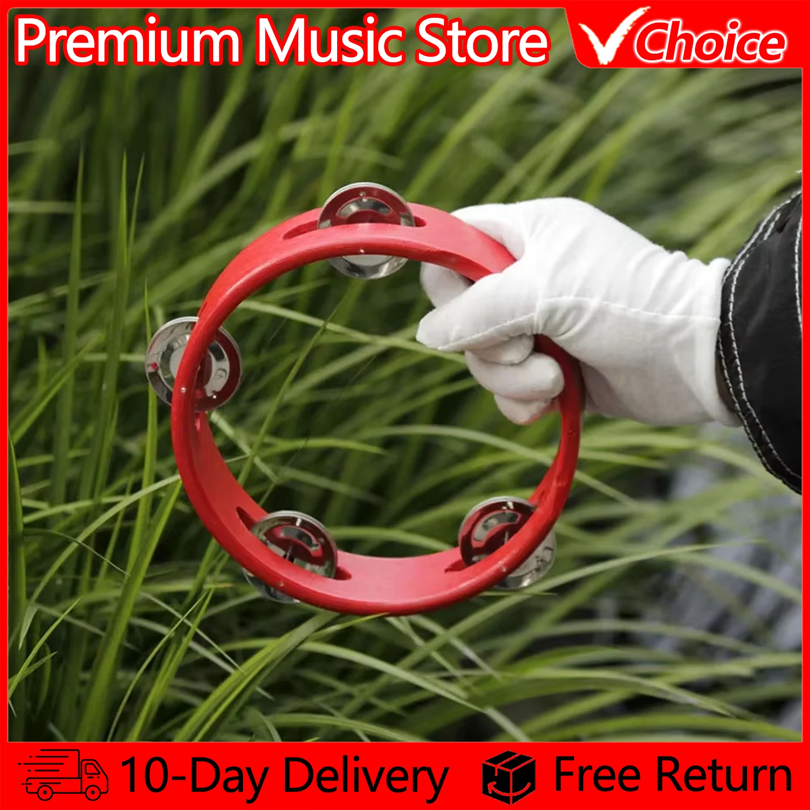 6 Inch Red Tambourine Wooden Percussion Instrument Rattle Jingles Hand Drum Bell Kids Educational Musical Toys Baby Gifts