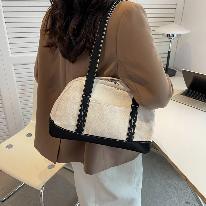 Japan Stil Neue Frauen Tote Tasche Große Kapazität Patchwork Weibliche Leinwand Einzigen Schulter Tasche Casual Einfache All-Abgestimmt Handtasche