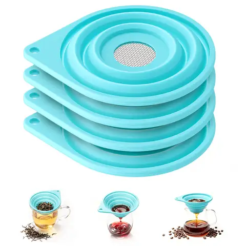 2/4Pcs Fine Mesh Strainer Collapsible Small 4 Inch Silicone Funnel with Stainless Steel Sieve Tea Strainer for Loose Leaf Tea