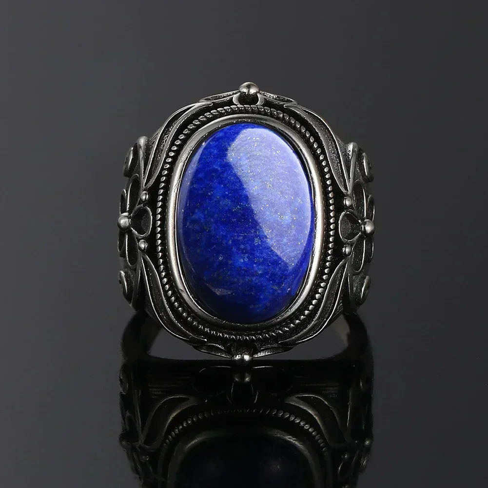 925 Sterling Silver Natural Big Oval Natural Lapis Lazuli Ring for Women Men Gift Vintage Large Ring Fashion Fine Jewelry