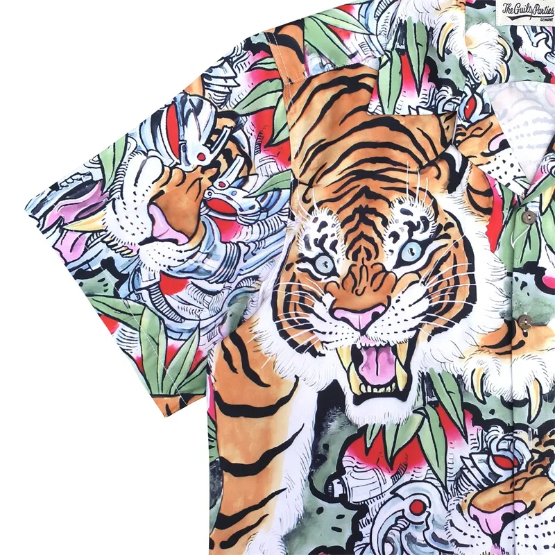 Full Print Tiger Vintage Shirt Hawaiian High Quality 1:1 Cuban Neck Casual Mens Womens Loose WACKO MARIA Short Sleeve Shirt