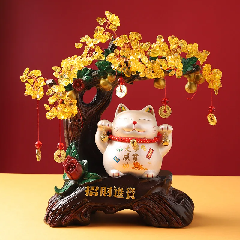 Ceramic Lucky Cat Ornament Opening Gift Home Living Room Lucky Money Tree Piggy Bank Housewarming Decoration Craft Gift