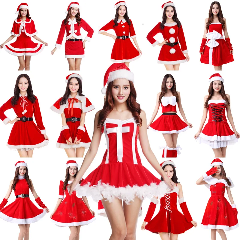

Christmas Dress Sexy Women Santa Claus Costume Fancy Dress Sexy Cosplay Costume Party Dress Red Velvet Dresses