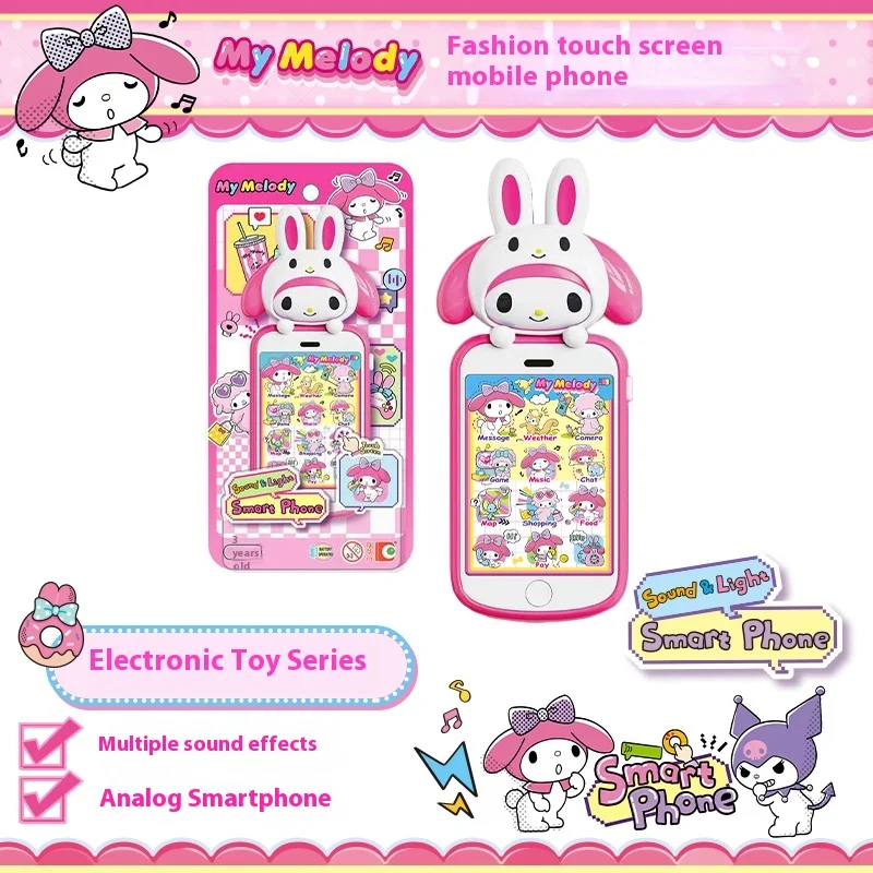 

Горячая Sanrio Hello Kitty, модный сенсорный экран, мобильный телефон, имитация компьютера, звук и свет для девочек, музыкальный игровой домик, игрушка, подарки на день рождения