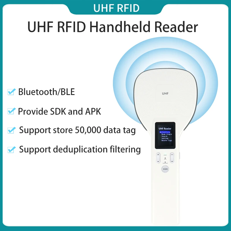 UHF RFID Handheld Reader Portable 860-960MHz Handheld RFID Reader UHF Scanner Support Barcode 1D/2D