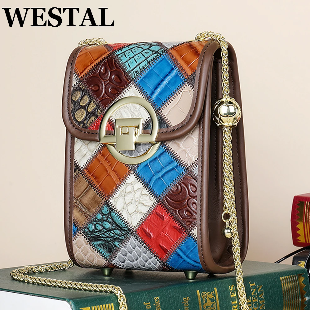 

WESTAL New Colorful Women's Bag Small Phone Purse Genuine Leather Crossbody Bags for Women Flap Mini Bags for Comestic Messenger