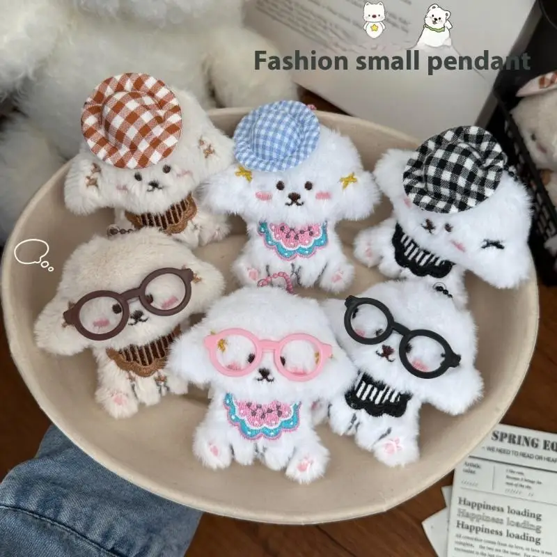 XM1pc peluche poupée jouets breloques accessoires cadeaux dessin animé lunettes chapeau chien en peluche porte-clés Kawaii chiot sac à dos pendentif porte-clés