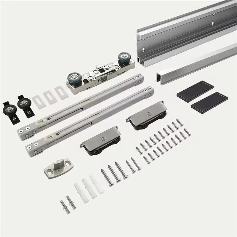 

Custom Bathroom Fittings Stainless Steel Rollers Hanging Wheel Rail Track Sliding Barn Shower Hardware Kits