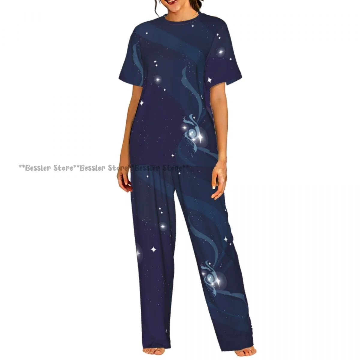 Abstract Universe With Stars Pajamas Set Short-sleeved Women Home Clothing