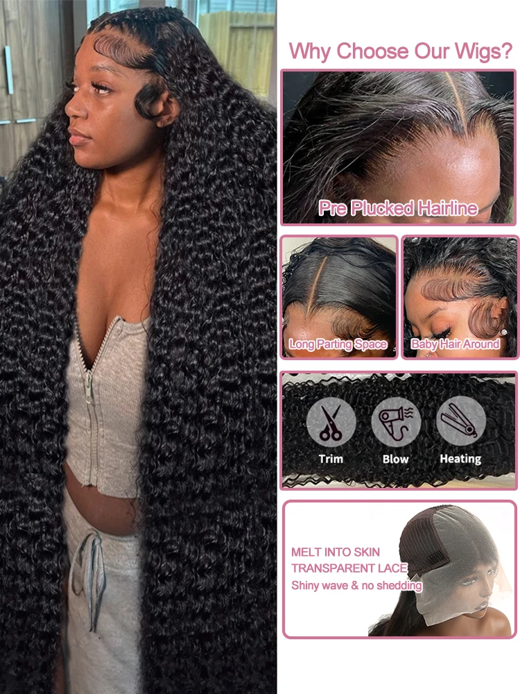 40 46 بوصة موجة عميقة 13x4 13x6 HD الدانتيل الجبهة خصلات الشعر المستعار الإنسان 300 الكثافة المياه مجعد 7x5 غلويليس الدانتيل الباروكة الأمامية للنساء
