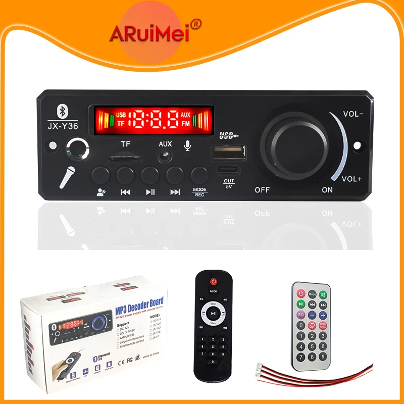 2x100W Car Bluetooth 5.0 Amplifier Board, MP3 Decoder with FM Radio/TF/USB/Recording/Handsfree Call DC 8-24V Stereo Audio System