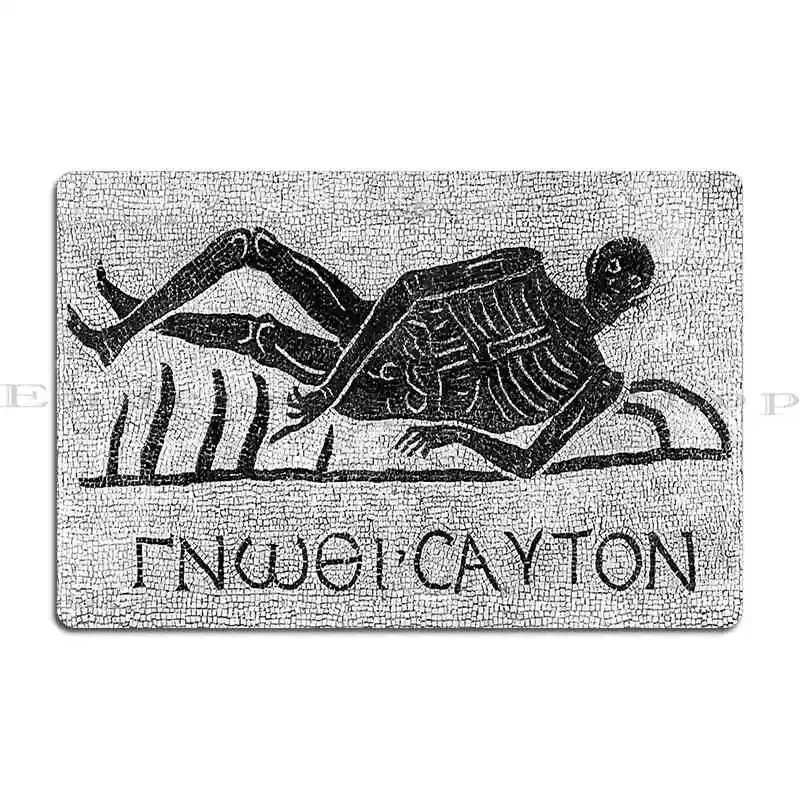Know Thyself Roman Mosaic Greek Text Metal Plaque Printing Rusty Living Room Design Club Tin Sign Poster