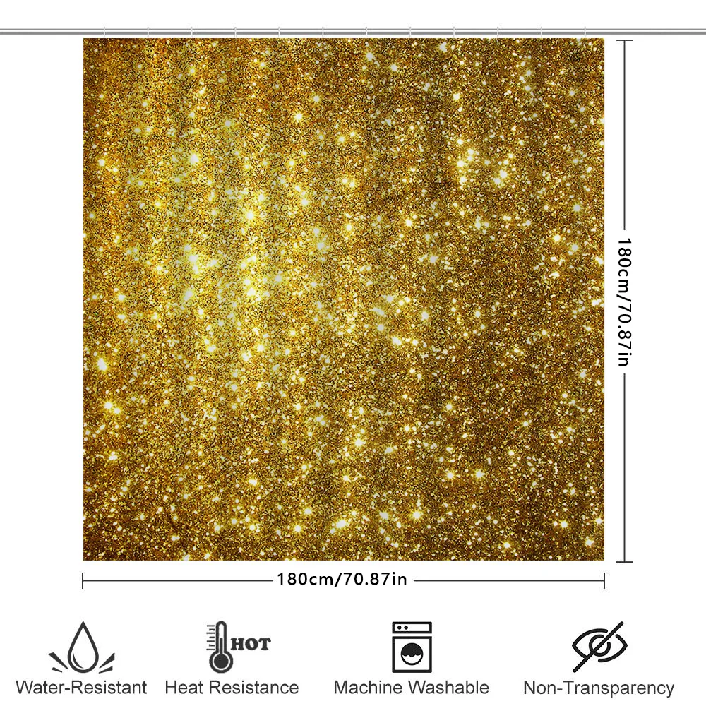 Luxury Gold Glitter Shower Curtain Sparkle Bathroom Decor Shiny Fabric Waterproof Home Accessory for Bathtub or Pool Area (Size: - view 6