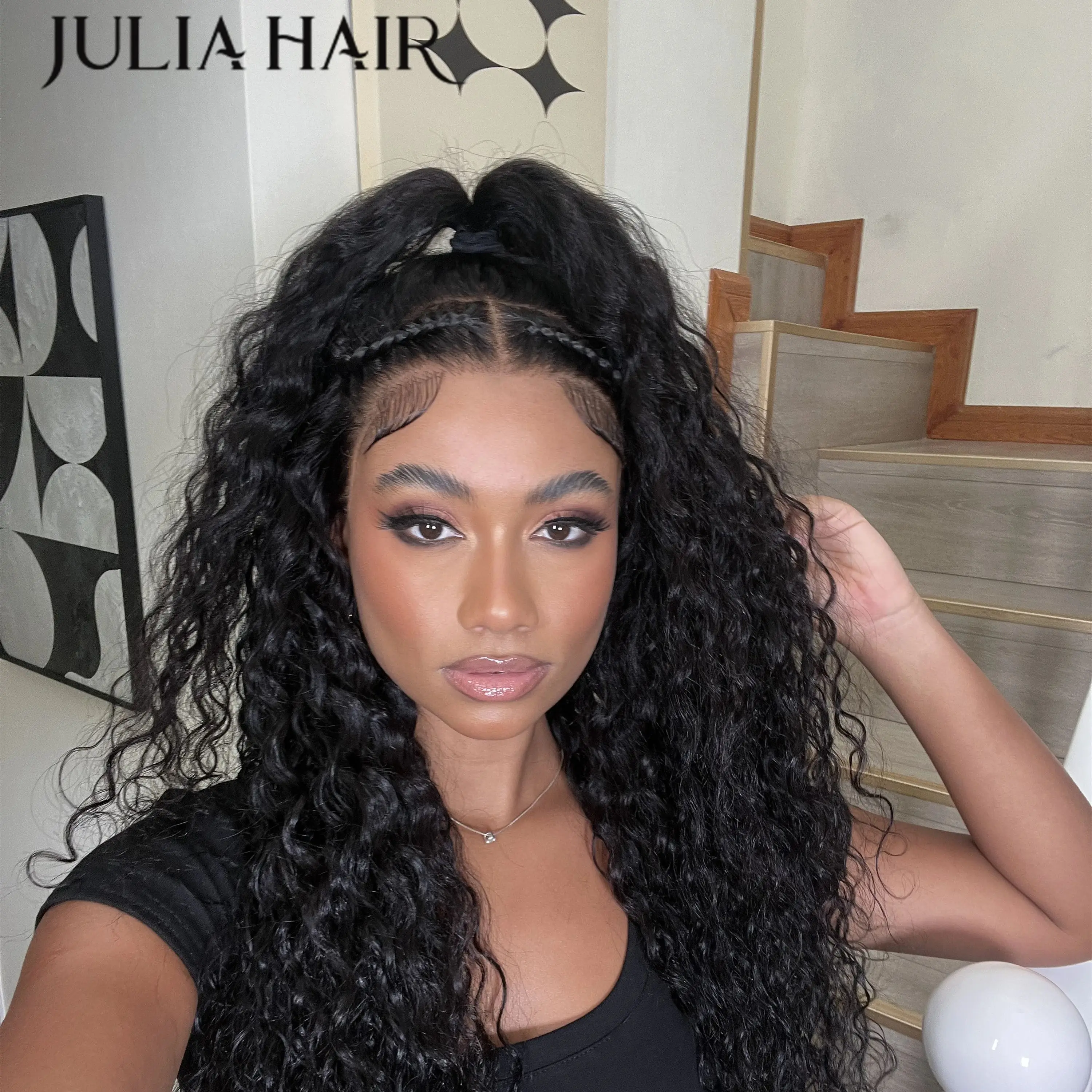 

Julia Hair Pre-everything Glueless Full Frontal Wig 13x4 Ear to Ear Lace Frontal Water Wave Pre Bleached Put On And Go Wig