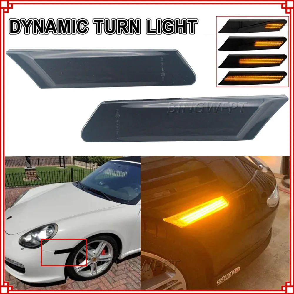 

2PCS Sequential Flashing LED Turn Signal Side Marker Light For Porsche 987 Cayman Boxster 911 997 Carrera Turbo GT3 GT2