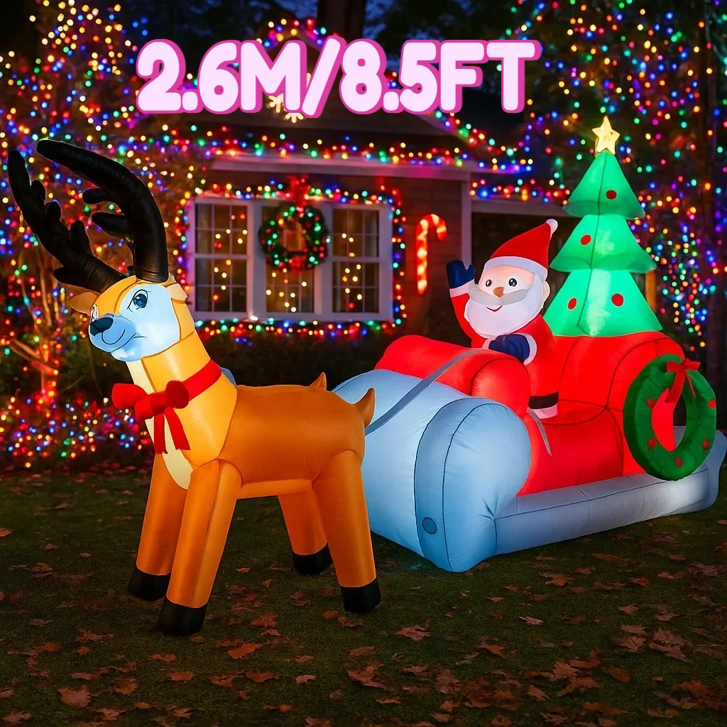 2.6 متر/8.5FT عيد الميلاد الديكور لعبة قابلة للنفخ سانتا كلوز الرنة مزلقة ساحة المنزل زخرفة مع LED ديكور لعبة حفلة عيد الميلاد #1