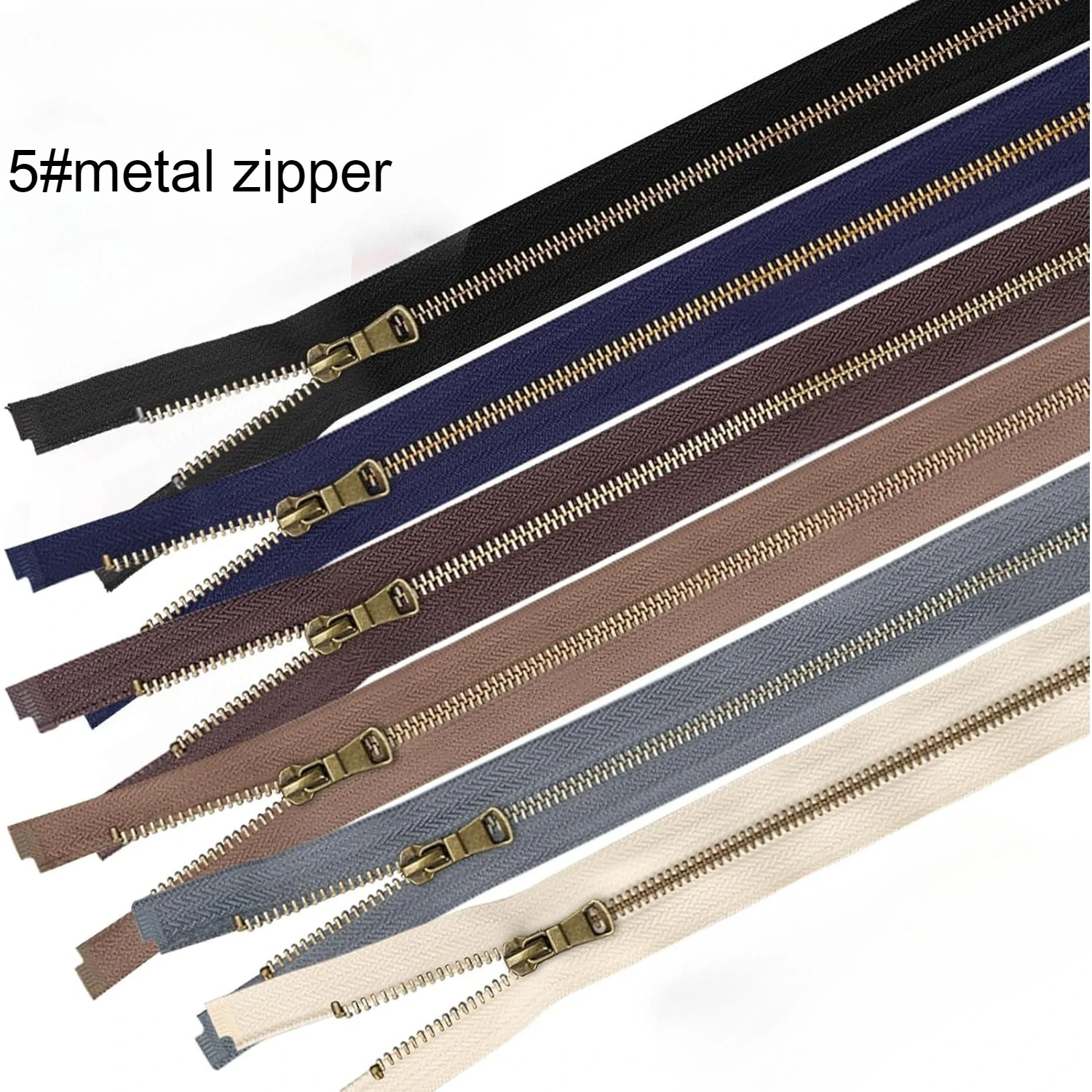 6pcs 5# heavy-duty metal zipper antique brass Y-shaped tooth for vintage jackets coats DIY crafts sewing multi-color multi-size