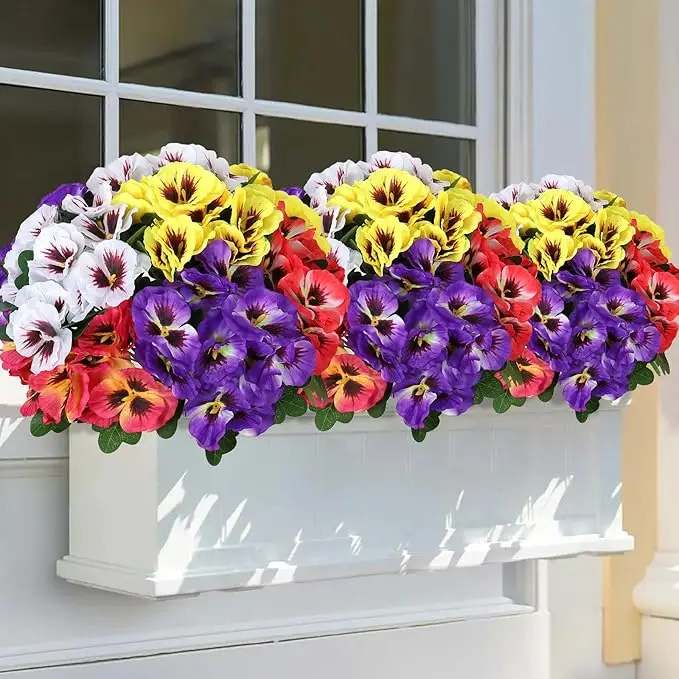 Artificial Pansies Flowers Outdoor 10 Bundles Faux Flowers UV Resistant Plastic Plants Artificial Silk Flowers for Porch Garden